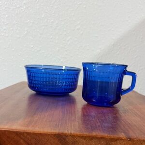 Broiler Blue Glass Bowl and Tea Cup Set
